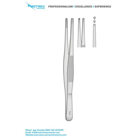 Tissue forceps Standard, 1X2 Teeth, Straight