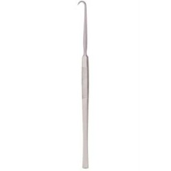 BERGMANN RETRACTOR HOOK, 14CM, SINGLE PRONG, SHARP, 8MM